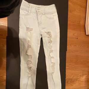 High waisted, ripped jeans